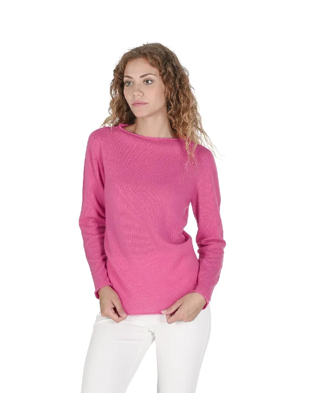 Crown of Edinburgh Cashmere Women's Cashmere Boatneck Sweater in Fuchsia - M