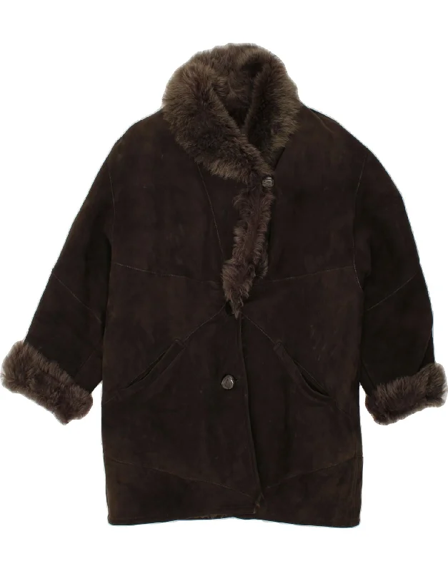 DIBI Womens Shearling Coat IT 44 Medium Brown Shearling