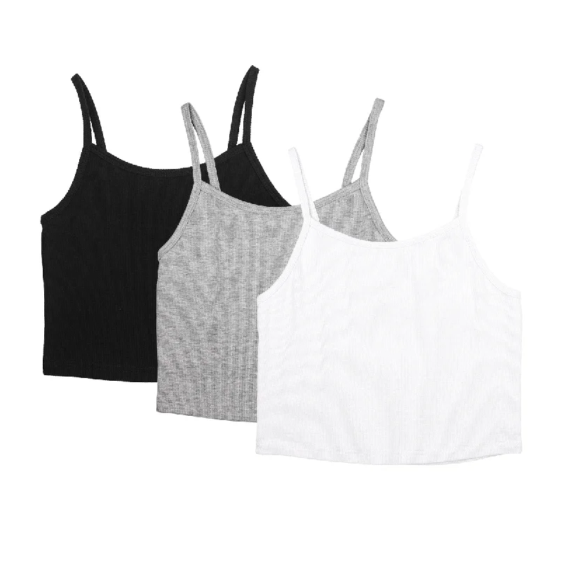 icyzone Spaghetti Strap Tank Crop Top - Sleeveless Open Back Cotton Ribbed Knit Cami Shirts Women