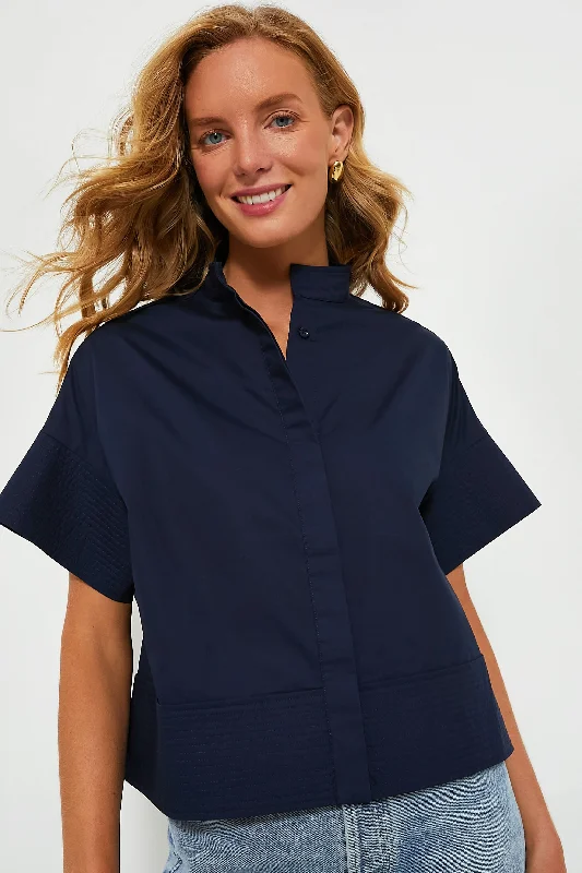 Navy Trapunto Stitch Sofia Shirt