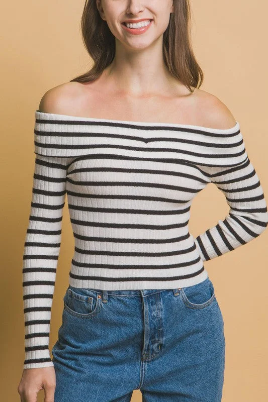 Freya Striped Bardot Long Sleeve T-Shirt