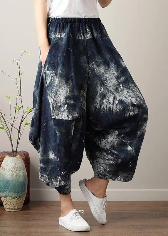 Diy Denim Blue Elastic Waist Cotton Linen Summer Harem Pants