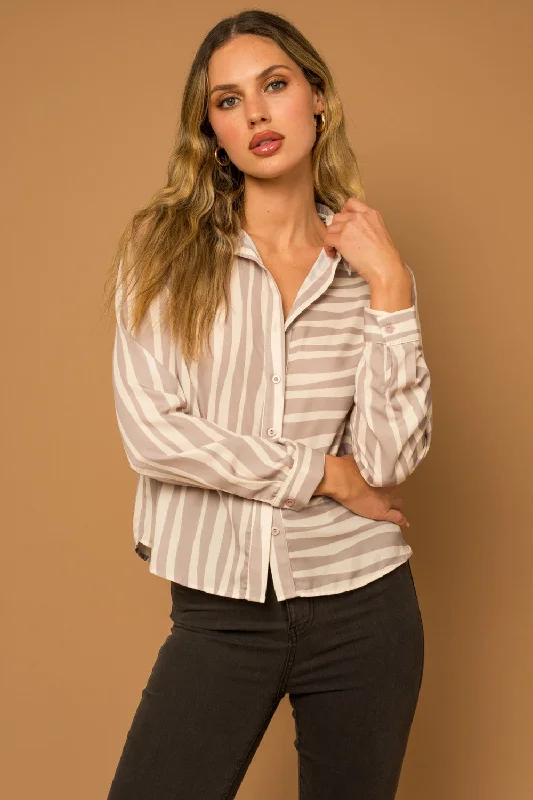 Long Sleeve Abstract Taupe Button Down