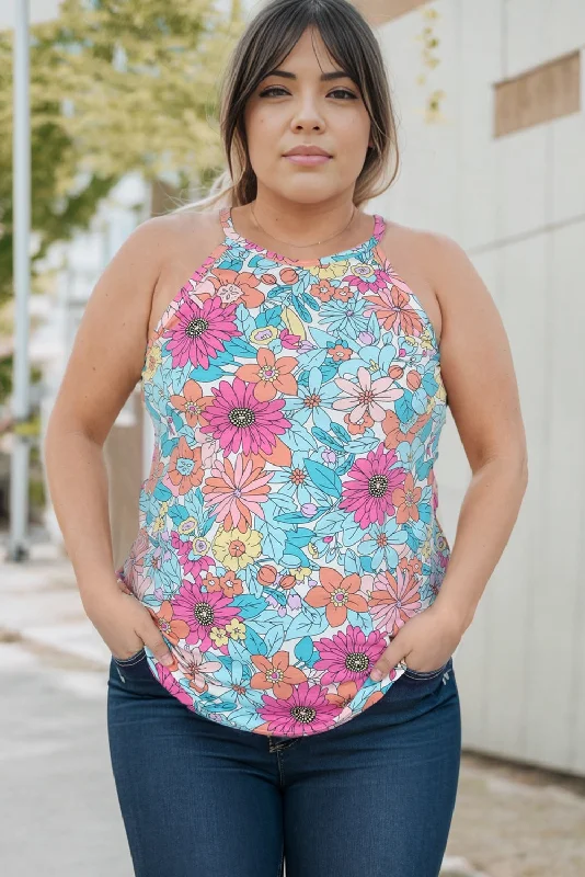 Plus Size Floral Round Neck Tank