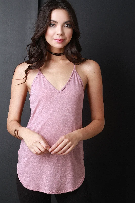 Round Hem V-Neck Racer Back Top