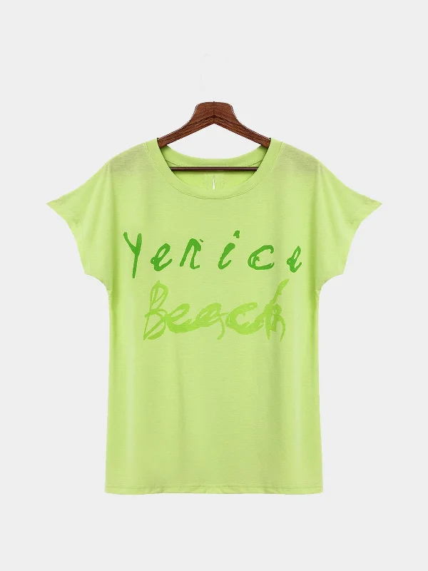 Custom Round Neck Letter Green T-Shirts