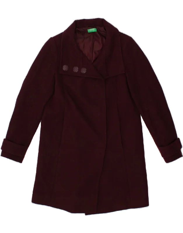 BENETTON Womens Overcoat IT 40 Small Maroon Wool