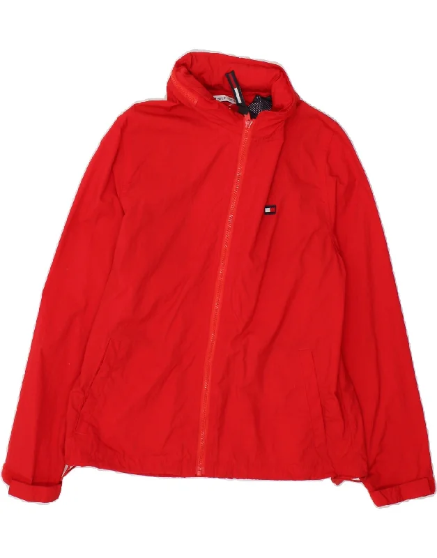 TOMMY HILFIGER Womens Hooded Rain Jacket UK 14 Medium Red Polyester