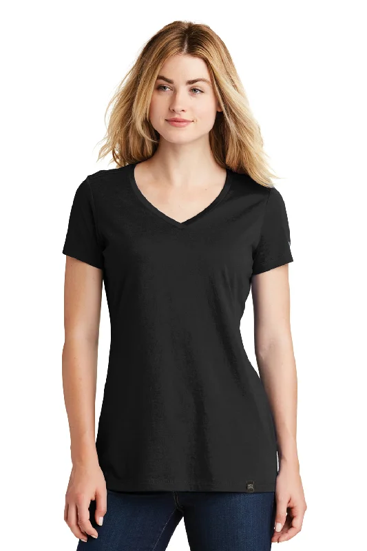 New Era Womens Heritage Short Sleeve V-Neck T-Shirt - Black