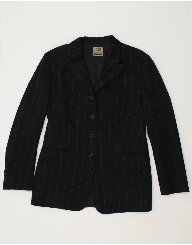 VINTAGE Womens 4 Button Blazer Jacket IT 46 Large Black Pinstripe