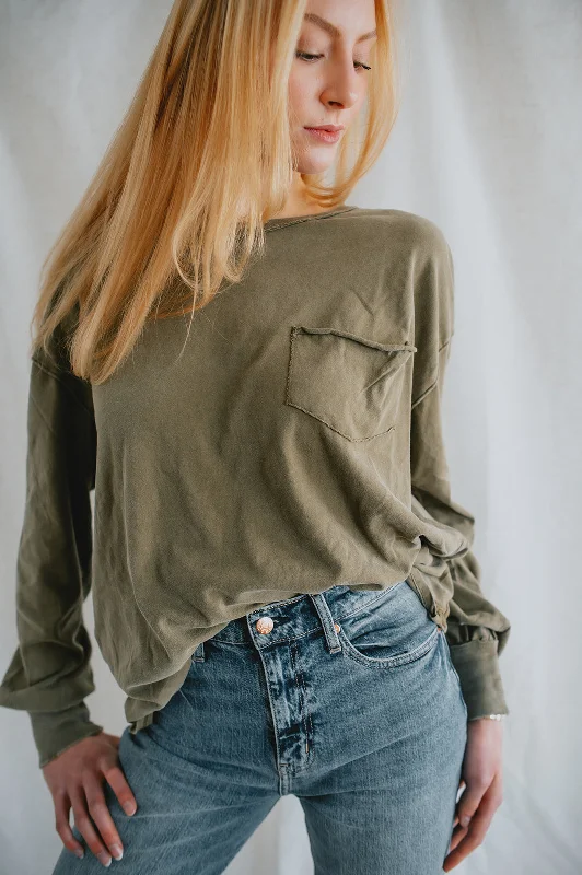 The Fade Into You Long Sleeve Tee by Free People - Military Olive