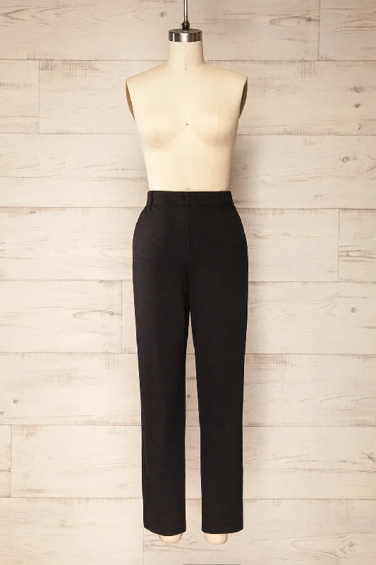 Stockport | Black High-Waisted Straight-Leg Pants