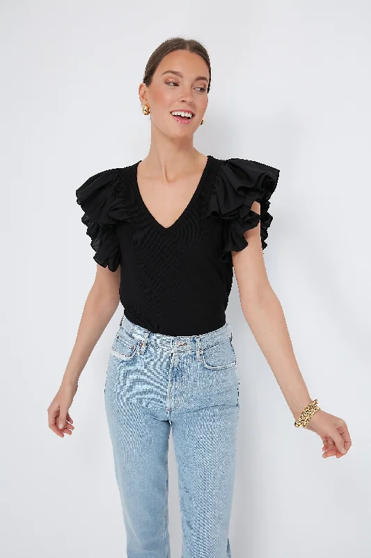 Black Tory Flutter Sleeve Top