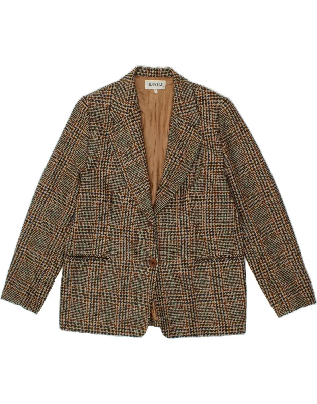 VINTAGE Womens 2 Button Blazer Jacket IT 47 Large Brown Houndstooth Wool