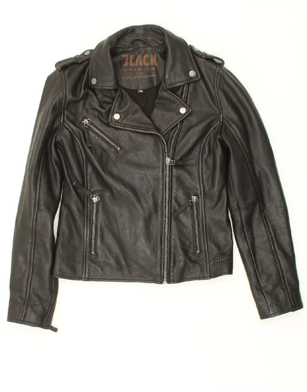 VINTAGE Womens Crop Leather Biker Jacket EU 38 Medium Black