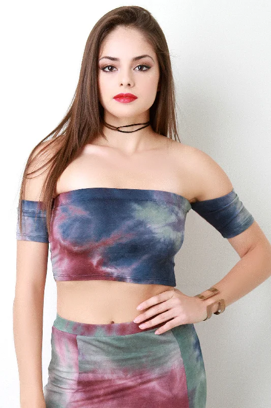 Tie Dye Cloud Banded Sleeves Crop Top