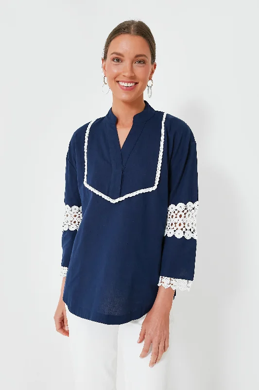 Deep Navy Piper Lace Top