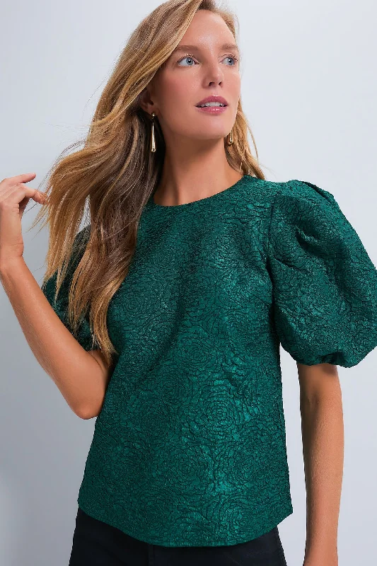 Green Jacquard Noelle Blouse