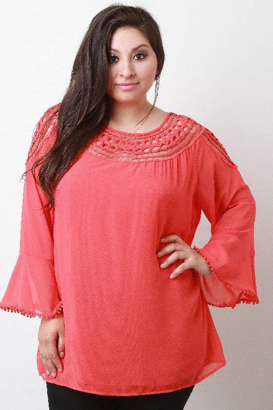 Macrame Collar Long Sleeve Top