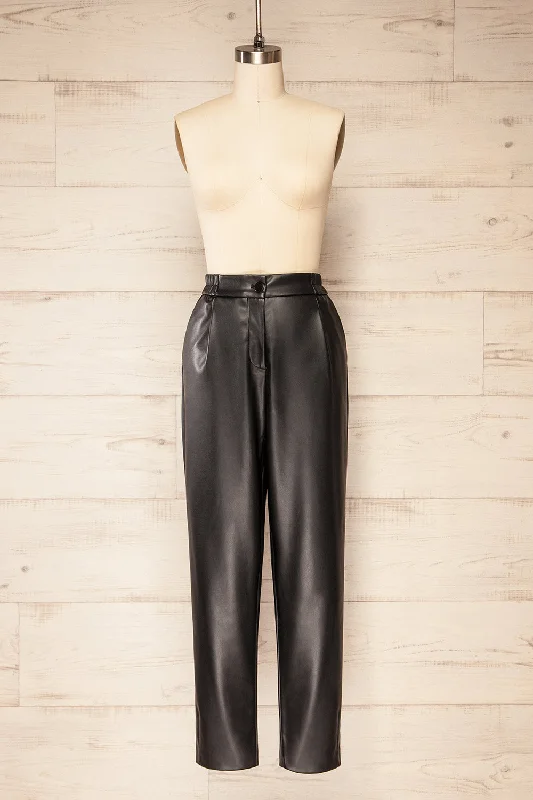 Zander Black | Faux-Leather Pants w/ Elastic Waistband