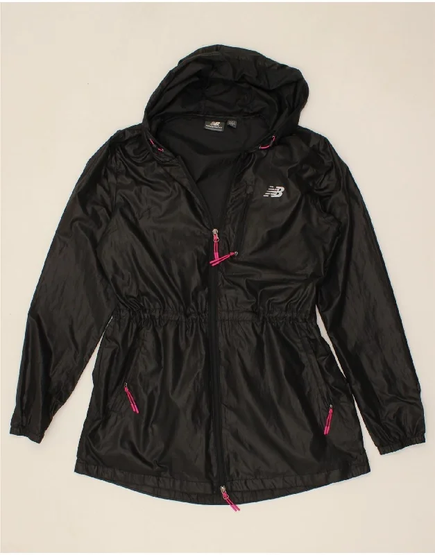 NEW BALANCE Womens Hooded Rain Jacket UK 16 Medium Black Polyester