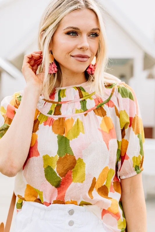 Just A Thought Olive Green Printed Top