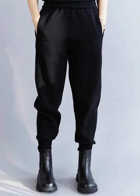 Classy Black Asymmetrical Pockets beam pants Spring